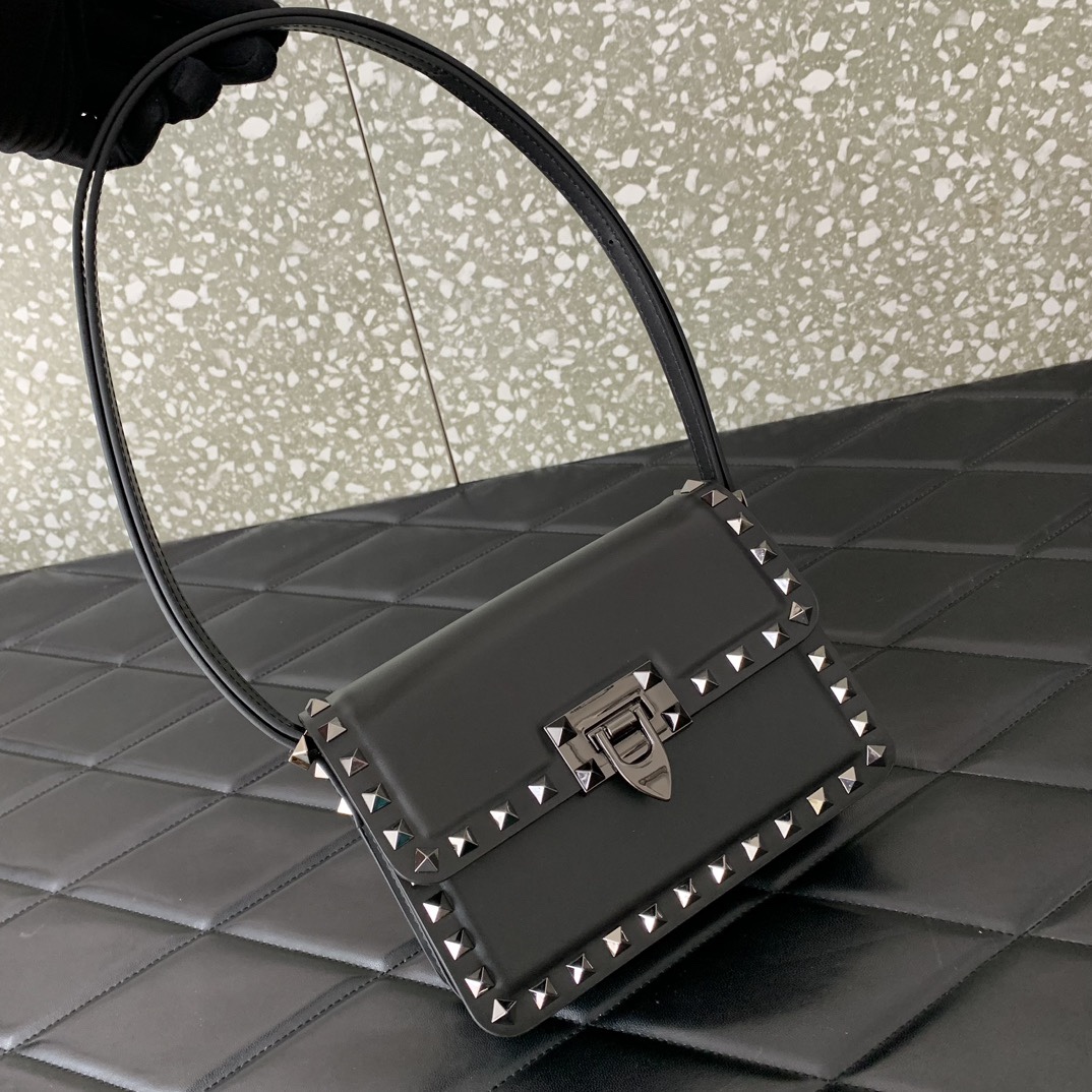 Valentino Garavani Rockstud Small Shoulder Bag in Black Smooth Leather